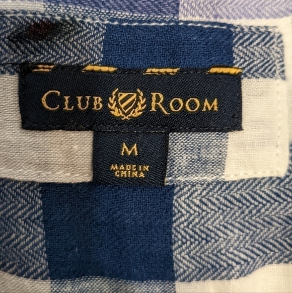 CLUB Room linen cotton blend checkered shirt size Medium - Picture 5 of 5